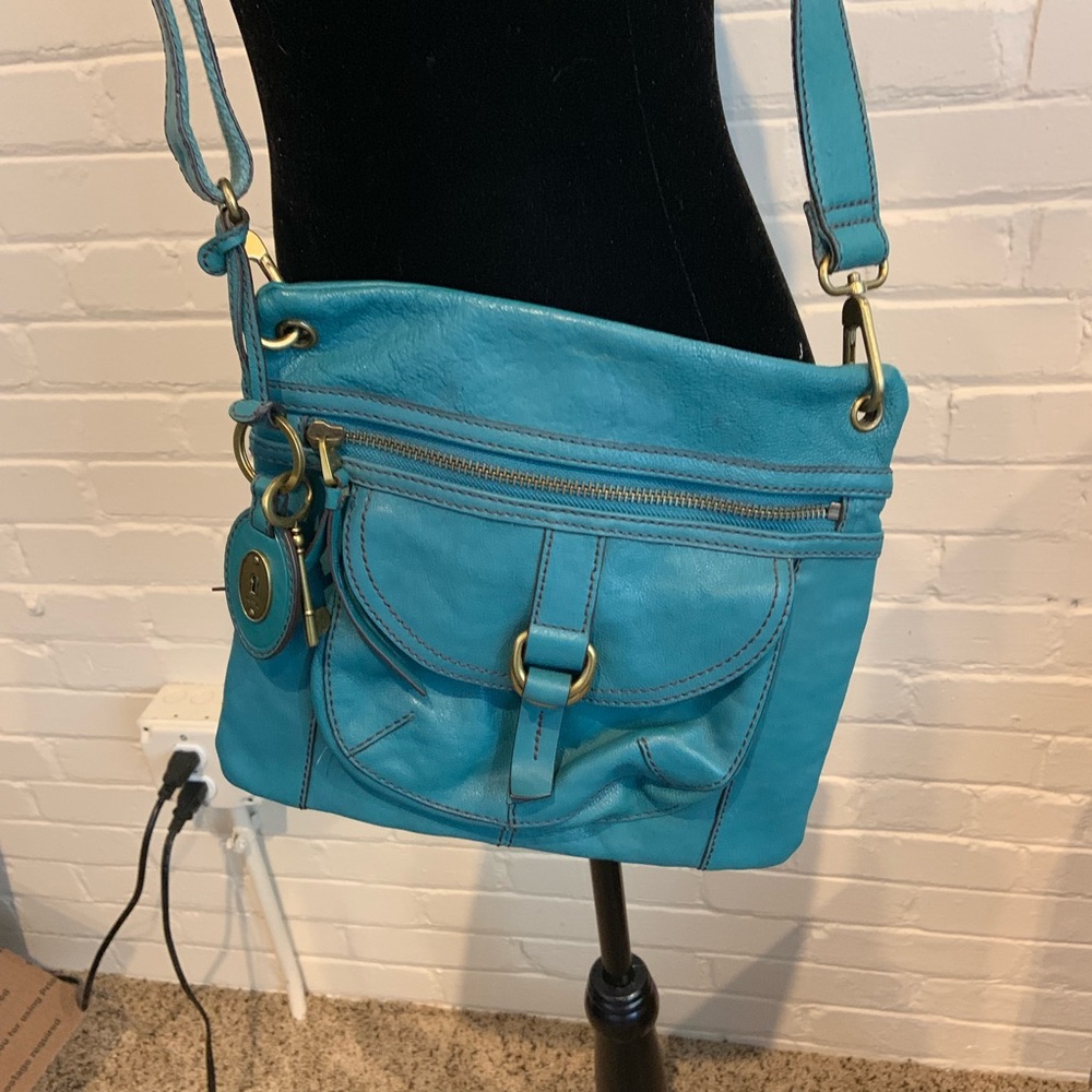 Teal Fossil crossbody purse